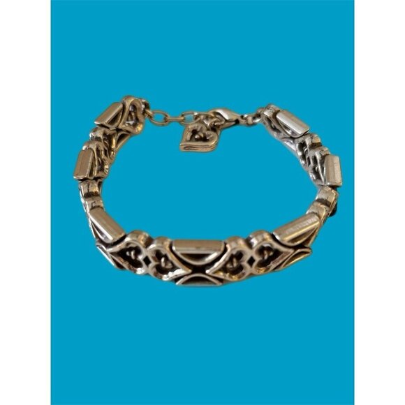 Chunky Silvertone Heart Link Bracelet 7.5"-8.5" Lobster Clasp - Picture 1 of 6